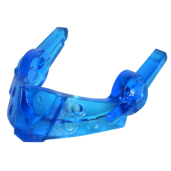 Minifigure, Visor Pointed with Round Dimples and Spikes - Trans-Dark Blue