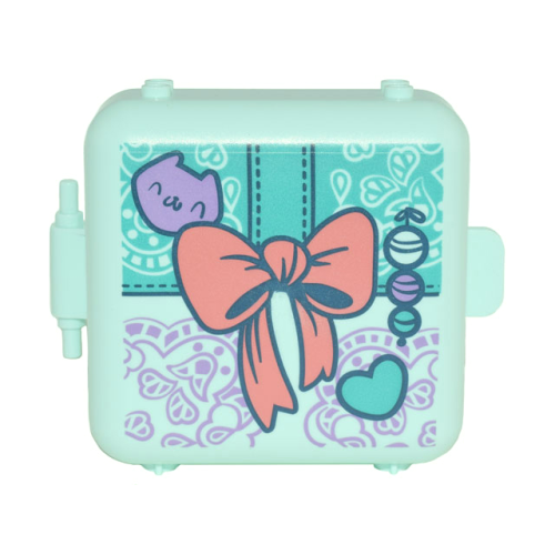 Деталь LEGO 64462pb11 Container, Box 3 x 8 x 6 2/3 Half Front with Present with Coral Bow, Medium Lavender Cat Face, Dark Turquoise Heart, and Ornament Pattern