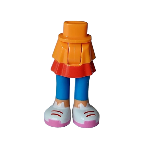 Деталь LEGO 92250c00pb32 Mini Doll Hips and Skirt Layered with Molded Blue Legs and Printed Red Layer, Nougat Ankles, White Shoes with Cat Ears, Red Laces, and Dark Pink Soles Pattern - Thick Hinge