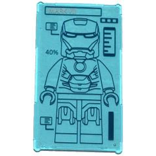 Деталь LEGO 57895pb020 Glass for Window 1 x 4 x 6 with 'MARK VII', '40%' and Iron Man on Screen Pattern (Sticker) - Set 76007