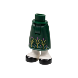 Mini Doll Hips and Skirt Long with Molded White Legs and Printed Gold and Dark Pink Flowers, Sand Green Trim and Black Shoes Pattern - Thick Hinge Mini Doll Hips and Skirt Long with Molded White Legs and Printed Gold and Dark Pink Flowers, Sand Green Trim and Black Shoes Pattern - Thick Hinge