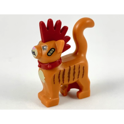 Cat, Standing with Molded Dark Red Spiky Mohawk and Collar and Printed Bandages and Dark Brown Stripes Pattern (Scarfield) Cat, Standing with Molded Dark Red Spiky Mohawk and Collar and Printed Bandages and Dark Brown Stripes Pattern (Scarfield)