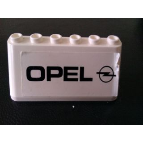 Деталь LEGO 4176pb30 Windscreen 2 x 6 x 2 with 'OPEL' on White Background Pattern (Sticker) - Set 880002-2 (in Combination with Sets 3308 / 3309)