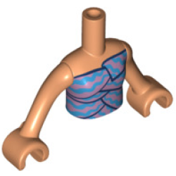 Torso Mini Doll Girl Layered Top with Metallic Pink and Dark Azure Wavy Stripes Pattern, Nougat Arms with Hands