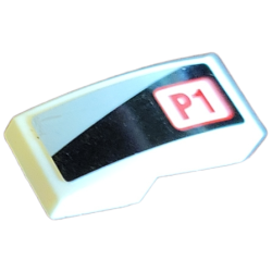 Slope, Curved 2 x 1 x 2/3 with Light Bluish Gray Triangle and Red 'P1' on Black Background Pattern Model Left Side (Sticker) - Set 75872 Slope, Curved 2 x 1 x 2/3 with Light Bluish Gray Triangle and Red 'P1' on Black Background Pattern Model Left Side (Sticker) - Set 75872