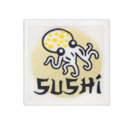 Road Sign 2 x 2 Square with Open O Clip with Octopus, Gold Circle and Black 'SUSHI' Pattern (Sticker) - Set 70620