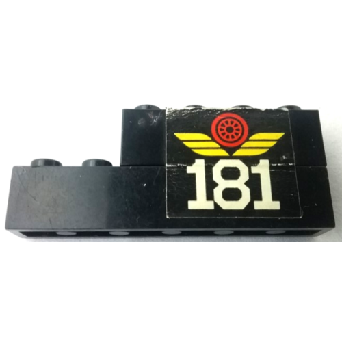 Деталь LEGO BA114pb01L Stickered Assembly 6 x 1 x 2 with White '181' and Red Train Wheel Pattern Model Left Side (Sticker) - Set 181 - 1 Brick 1 x 4, 1 Brick 1 x 6