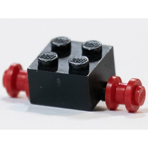 Деталь LEGO 3137c02 Brick, Modified 2 x 2 with Red Wheels for Dually Tire - Black