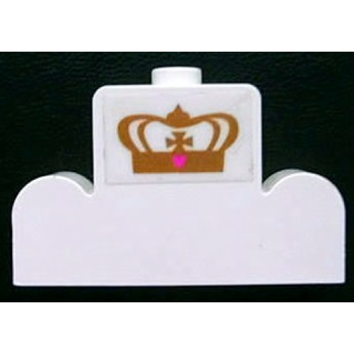 Деталь LEGO 4088pb03 Brick, Modified 1 x 4 x 2 Center Stud Top with Gold Crown with Dark Pink Heart Pattern (Sticker) - Set 7582
