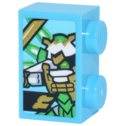 Brick 1 x 2 with White, Bright Green and Gold Lloyd's Titan Mech and Ninjago Logogram Letter L Pattern (Sticker) - Set 71837 Brick 1 x 2 with White, Bright Green and Gold Lloyd's Titan Mech and Ninjago Logogram Letter L Pattern (Sticker) - Set 71837