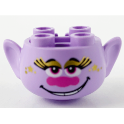 Minifigure, Head, Modified Trolls with Black Eyebrows, Long Eyelashes, Gold Eye Shadow, Stars, and Freckles, Dark Pink Eyes and Nose, Open Mouth Smile with Teeth Pattern Minifigure, Head, Modified Trolls with Black Eyebrows, Long Eyelashes, Gold Eye Shadow, Stars, and Freckles, Dark Pink Eyes and Nose, Open Mouth Smile with Teeth Pattern