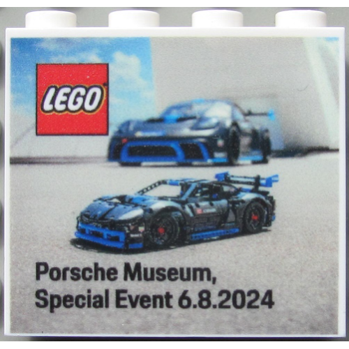 Деталь LEGO 49311pb045 Brick 1 x 4 x 3 with LEGO Logo and 'Porsche Museum, Special Event 6.8.2024' Pattern