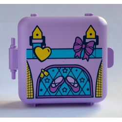 Container, Box 3 x 8 x 6 2/3 Half Front with Backpack with Ballet Shoes, Yellow Heart and Medium Lavender Bow Pattern