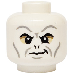 Minifigure, Head Alien with HP Voldemort Black Eyebrows and Nostrils, Light Bluish Gray Wrinkles, Dark Tan and Tan Eye Shadow, Smirk Pattern
