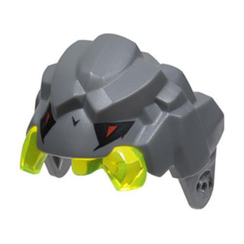 Деталь LEGO 85045c01pb01 Large Figure Head Rock Monster King, Jaw Upper with Molded Trans-Neon Green Teeth and Printed Black and Red Eyes Pattern