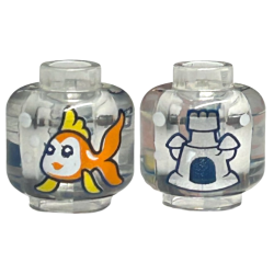 Minifigure, Head without Face with Orange Fish with Yellow Fins and White Face, Castle with Dark Blue Opening on Back Pattern