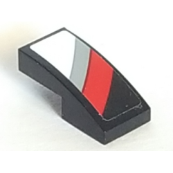 Slope, Curved 2 x 1 x 2/3 with Light Bluish Gray, Red and White Diagonal Stripes on Black Background Pattern Model Left Side (Sticker) - Set 75887 Slope, Curved 2 x 1 x 2/3 with Light Bluish Gray, Red and White Diagonal Stripes on Black Background Pattern Model Left Side (Sticker) - Set 75887