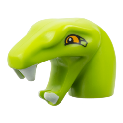 Minifigure, Head, Modified Snake Short Neck with Open Mouth with White Fangs and Bright Light Orange Eyes Pattern