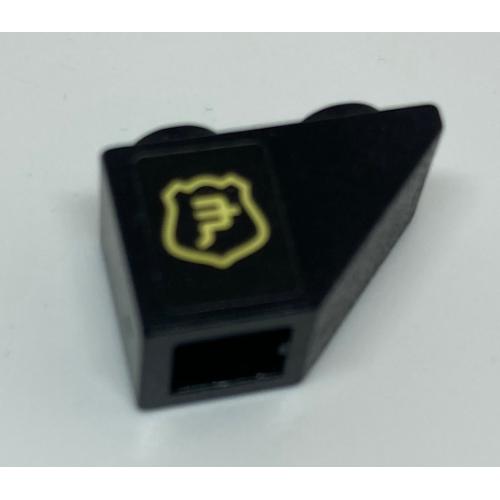 Деталь LEGO 3665pb009R Slope, Inverted 45 2 x 1 with Yellow Ninjago Logogram in Shield Pattern Model Right Side (Sticker) - Set 70607