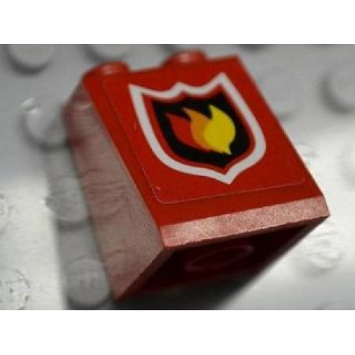 Деталь LEGO 3678bpb039 Slope 65 2 x 2 x 2 with Bottom Tube with Fire Logo Badge on Red Background Pattern (Sticker) - Set 7906