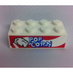 Brick 2 x 4 with Popcorn with 2 White Stripes on Bag Pattern both sides (Stickers) - Set 10041