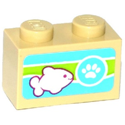 Деталь LEGO 3004pb128 Brick 1 x 2 with Paw Print and Fish Pattern (Sticker) - Set 41085