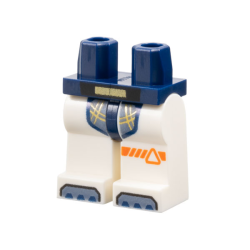 Hips and White Legs with Gold and Sand Blue Armor Panel, Reddish Orange Triangle and Stripe on Left, Sand Blue and Dark Blue Toes Pattern