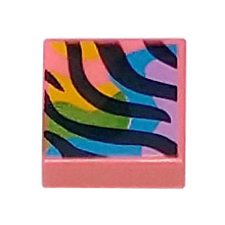 Tile 1 x 1 with Black Tiger Stripes over Bright Green, Bright Light Orange, Dark Azure, and Medium Lavender Splotches Pattern Tile 1 x 1 with Black Tiger Stripes over Bright Green, Bright Light Orange, Dark Azure, and Medium Lavender Splotches Pattern