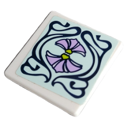 Road Sign 2 x 2 Square with Open O Clip with Lavender and Lime Flower Petals and Dark Blue Scrollwork on Light Aqua Background Pattern (Sticker) - Set 41365 Road Sign 2 x 2 Square with Open O Clip with Lavender and Lime Flower Petals and Dark Blue Scrollwork on Light Aqua Background Pattern (Sticker) - Set 41365