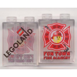 Duplo, Brick 1 x 2 x 2 with Fun Town Fire Academy Pattern