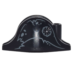 Minifigure, Headgear Hat, Pirate Bicorne with Tattered Lines and Spots and Silver Emblem Pattern Minifigure, Headgear Hat, Pirate Bicorne with Tattered Lines and Spots and Silver Emblem Pattern