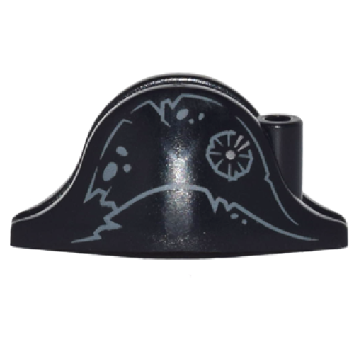 Деталь LEGO 2528pb12 Minifigure, Headgear Hat, Pirate Bicorne with Tattered Lines and Spots and Silver Emblem Pattern