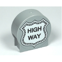 Duplo, Brick 1 x 2 x 2 Round Top with Black 'HIGH WAY' on White Badge Pattern Duplo, Brick 1 x 2 x 2 Round Top with Black 'HIGH WAY' on White Badge Pattern