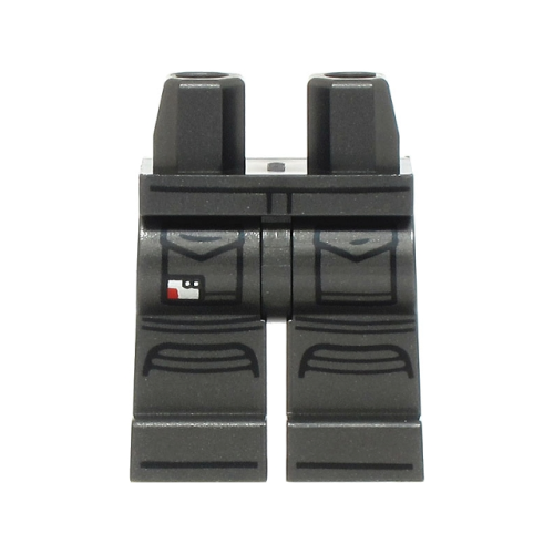 Деталь LEGO 970c00pb1694 Hips and Legs with Pockets with Flaps, Silver and Red Rectangle, Black Knee Pads and Shoe Tips Pattern