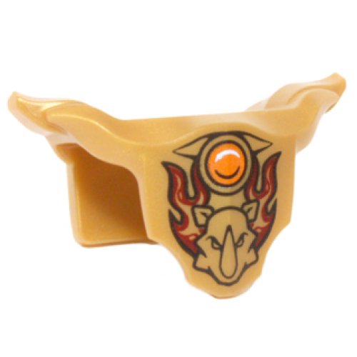 Деталь LEGO 18398pb05 Minifigure Armor Breastplate with Shoulder Pads with Rhinoceros Head, Dark Red Flames, and Orange Round Jewel (Fire Chi) Pattern