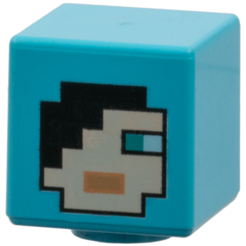 Деталь LEGO 19729pb028 Minifigure, Head, Modified Cube with Pixelated Light Nougat Face, Black Hair, Dark Turquoise Eye, and Nougat Mouth Pattern (Minecraft Dragon Slayer)