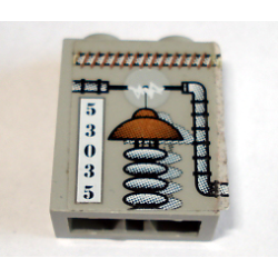 Brick 1 x 2 x 2 with Inside Axle Holder with Black '53035' on White Rectangle and Lab Equipment Pattern (Sticker) - Set 1382 Brick 1 x 2 x 2 with Inside Axle Holder with Black '53035' on White Rectangle and Lab Equipment Pattern (Sticker) - Set 1382