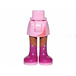 Mini Doll Hips and Skirt, Medium Nougat Legs and Long Magenta Boots with Silver Stars Pattern - Thick Hinge