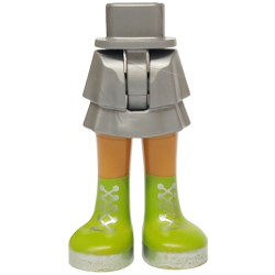 Mini Doll Hips and Skirt Layered with Molded Medium Nougat Legs and Printed Lime Boots with Silver Laces and Soles Pattern - Thin Hinge