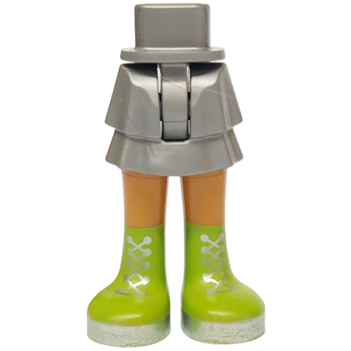 Деталь LEGO 1826ec00pb002 Mini Doll Hips and Skirt Layered with Molded Medium Nougat Legs and Printed Lime Boots with Silver Laces and Soles Pattern - Thin Hinge