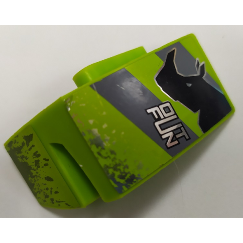 Деталь LEGO 61071pb015 Technic, Panel Car Mudguard Left with Dark Bluish Gray and Lime Stripes, Rhino and 'OUTFUN' and Mud Splashes Pattern (Stickers) - Set 8496