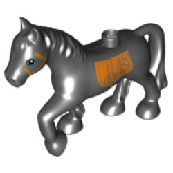 Duplo Horse with Dark Orange Bridle and Saddle Pattern