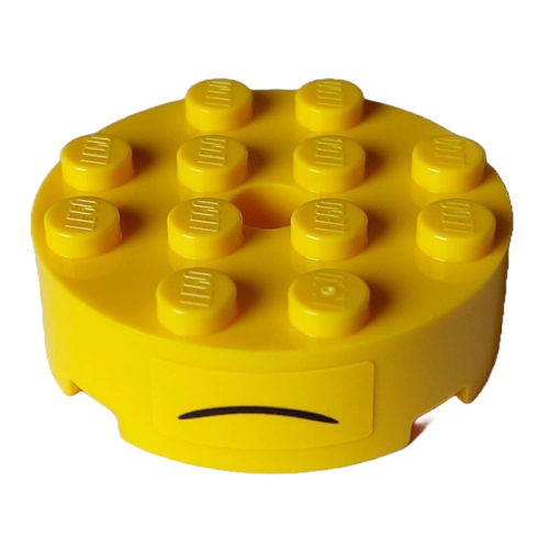 Деталь LEGO 87081pb006 Brick, Round 4 x 4 with Hole with Black Curved Line Frown Pattern (Sticker) - Set 75582