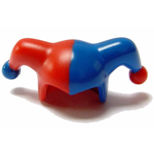 Деталь LEGO 62537pb02 Minifigure, Headgear Jester's Cap with Blue Left Side and Blue Pom Pom Right Side Pattern - Red