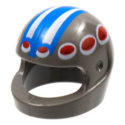 Minifigure, Headgear Helmet Motorcycle (Standard) with White Stripes on Thick Blue Stripe, Red Circles Pattern Minifigure, Headgear Helmet Motorcycle (Standard) with White Stripes on Thick Blue Stripe, Red Circles Pattern