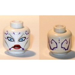 Minifigure, Head Alien SW Dathomirian Zabrak with Light Bluish Gray Eyebrows and Cheek Lines, Black Eyelashes, Large Bright Light Blue Eyes, Dark Purple Markings, Red Lips, Stern Pattern