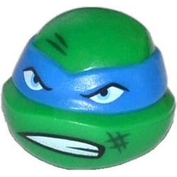 Minifigure, Head, Modified Ninja Turtle with Blue Mask, Scowl and Scratches Pattern (Leonardo)