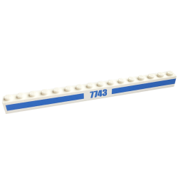 Brick 1 x 16 with Blue '7743' and Stripes Pattern (Sticker) - Set 7743