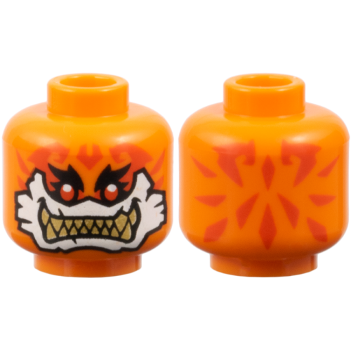 Деталь LEGO 3626pb3907 Minifigure, Head Alien Reddish Orange Tattoos, Black Eyebrows, Red Eyes, White Around Mouth, Gold Sharp Teeth Pattern