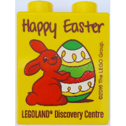 Duplo, Brick 1 x 2 x 2 with Happy Easter LEGOLAND Discovery Centre Pattern